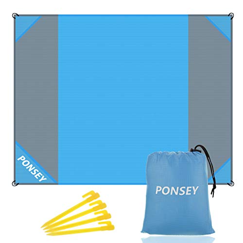 Ponsey Picknickdecke 200 x 200 cm Stranddecke Strandmatte wasserdichte Strandtuch sandabweisende Tragbare Camingmatte blau 200x200cm von Ponsey