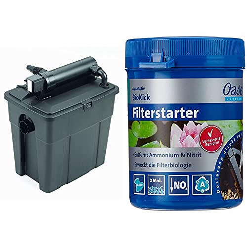 Pontec 50238 MultiClear Set 5000 & Oase 50295 AquaActiv BioKick, 200 ml - Komplettset aus Filterpumpe, Durchlauffilter und Starterbakterien von Pontec