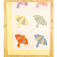Vintage 1950/60Er Regenschirm Patchwork Quilt/Hand Gesteppt Oma Gemacht Retro Sammlerstück Selten von PontiacDryGoods