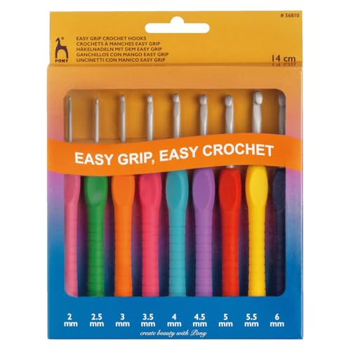 Crochet Hook Set: Easy Grip with Flat Finger: 14cm x Sizes 2-6mm by Pony von Pony
