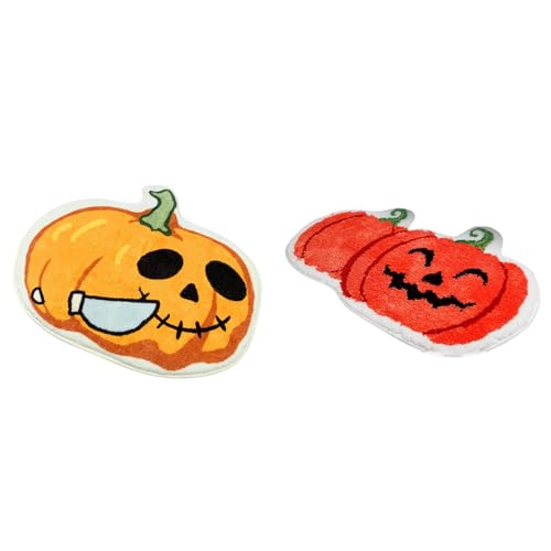 Poo4kark Halloween-Bad Kürbiskrabbel Mikrofaser Teppich Kürbis Badezimmer Klebevlies rutschfeste Lustige Pumpkin Badematte für Dusche Waschbar Saugend Rugs (2B, 60X40CM) von Poo4kark