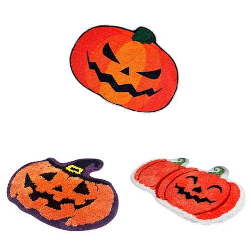 Poo4kark Halloween-Bad Kürbiskrabbel Mikrofaser Teppich Kürbis Badezimmer Klebevlies rutschfeste Lustige Pumpkin Badematte für Dusche Waschbar Saugend Rugs (2C, 60X40CM) von Poo4kark
