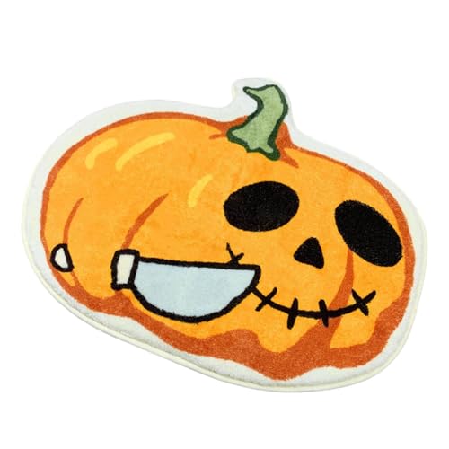 Poo4kark Halloween-Bad Kürbiskrabbel Mikrofaser Teppich Kürbis Badezimmer Klebevlies rutschfeste Lustige Pumpkin Badematte für Dusche Waschbar Saugend Rugs (B, 60X40CM) von Poo4kark