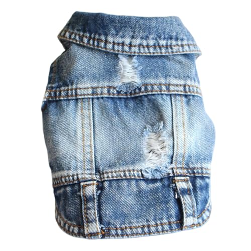 Poo4kark Haustier-Outfit Denim-Weste im Used-Look mit zerrissenen Details. Ausgefallener Modestil für kleine bis mittelgroße Hunde Katzen. Verstellbare Nackengurte in der Taille. (Sky Blue, M) von Poo4kark