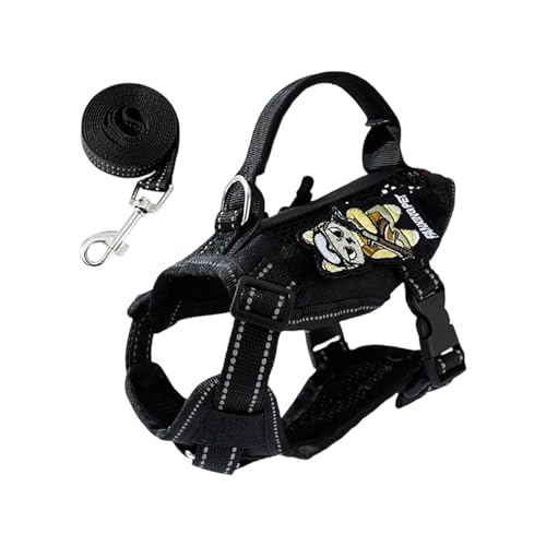 Poo4kark Pet Brustgurt für Hunde Katzen, leichtes, ausbruchsicheres Geschirr ohne Ziehen mit Leine für das Training im Innen- Außenbereich (Black2, 32x25cm) von Poo4kark