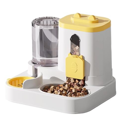Poo4kark Pet Katzenfutter- Wasserspender, 2-in-1, automatischer Katzenfutterspender, 2er-Pack, große Kapazität, selbstfütternd, für kleine mittelgroße Hunde Welpen (Yellow, One Size) von Poo4kark