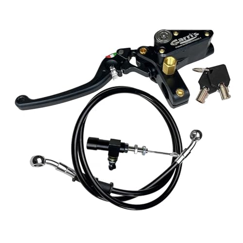 PooBa Motorrad Bremshebel Hebel 12,7 Hydraulische Kupplung Ölschlauch Leitungsrohr Hintere Fußbremse Zugstange Anti-Diebstahl-Gurtschloss Bremskupplungshebel Lenker (Color : Black Left Set) von PooBa