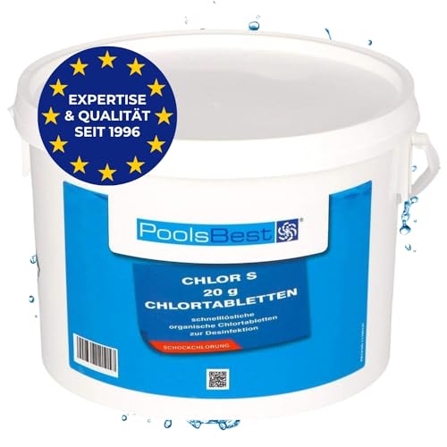 PoolsBest 3kg Chlor S 20g I schnelllösliche Chlortabletten für Pool I Poolpflege Chlortabs für Aufstellpool, Kinderpool, Whirlpool & Planschbecken I Stoßchlorung Tabletten zur Desinfektion von PoolsBest