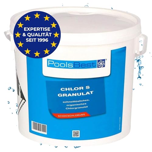 PoolsBest 5kg Chlor S Granulat I schnelllösliches Chlorgranulat-Pulver mit 56% organischem Aktiv-Chlor I Schnellchlor-Granulat zur Poolreinigung I pH-neutrale Stoßchlorung & Schnelldesinfektion von PoolsBest