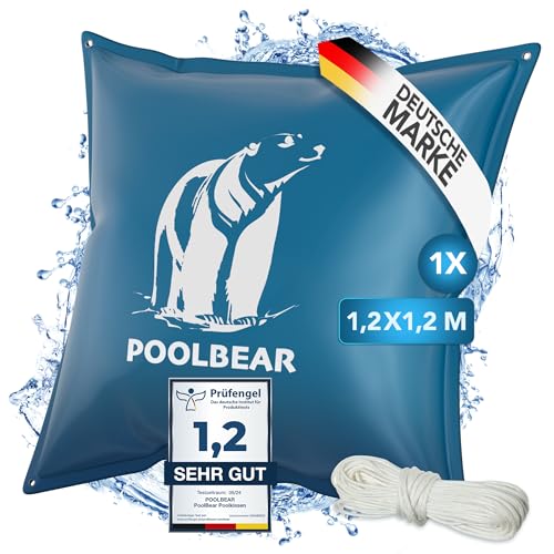 PoolBear | Poolkissen Winter 120x120cm Winterkissen XXL I Pool-Luftkissen mit Doppelnaht inkl Reparaturset I Überwinterung-Frostschutz-Kissen Poolpolster von PoolBear