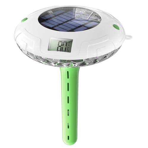 Solar Digital Pool Licht mit Dual LCD Bildschirmen, Leicht ablesbares Schwimmendes Poolthermometer mit 6 dynamischen Lichteffekten, IPX7 Wasserdicht Digital Thermometer (Hellgrün) von PoolPrime