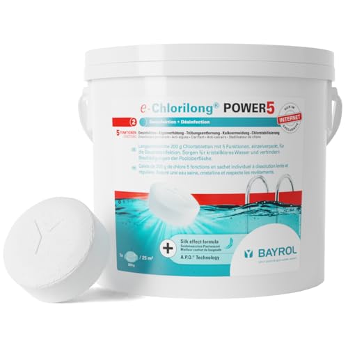 BAYROL e-Chlorilong® POWER 5 - 5kg - Chlortabletten für Pool - Multitabs 200g mit 5 Funktionen für Desinfektion Algenverhütung Flockung Kalkvermeidung & Chlorstabilisierung - Chlor Pool von Bayrol