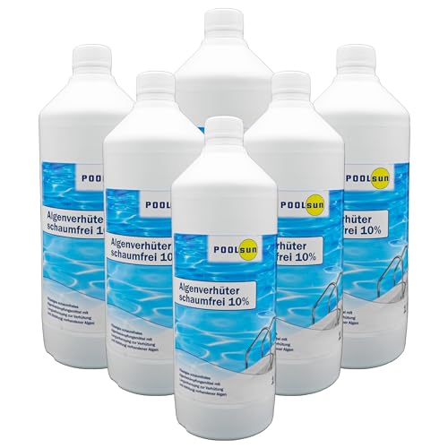 PoolSun Algenverhüter 6 Stück je 1 Liter- Flüssiges schaumfreies Algenbekämpfungsmittel von PoolSun