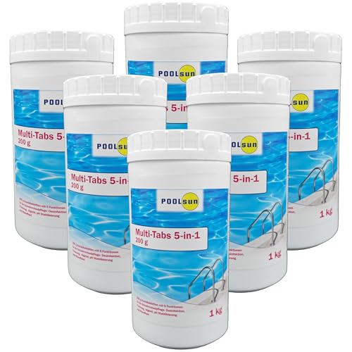 PoolSun Multitabs 5 in 1 Chlor 200g - 6 Stück je 1 kg Kombitabletten mit 5 Funktionen von PoolSun
