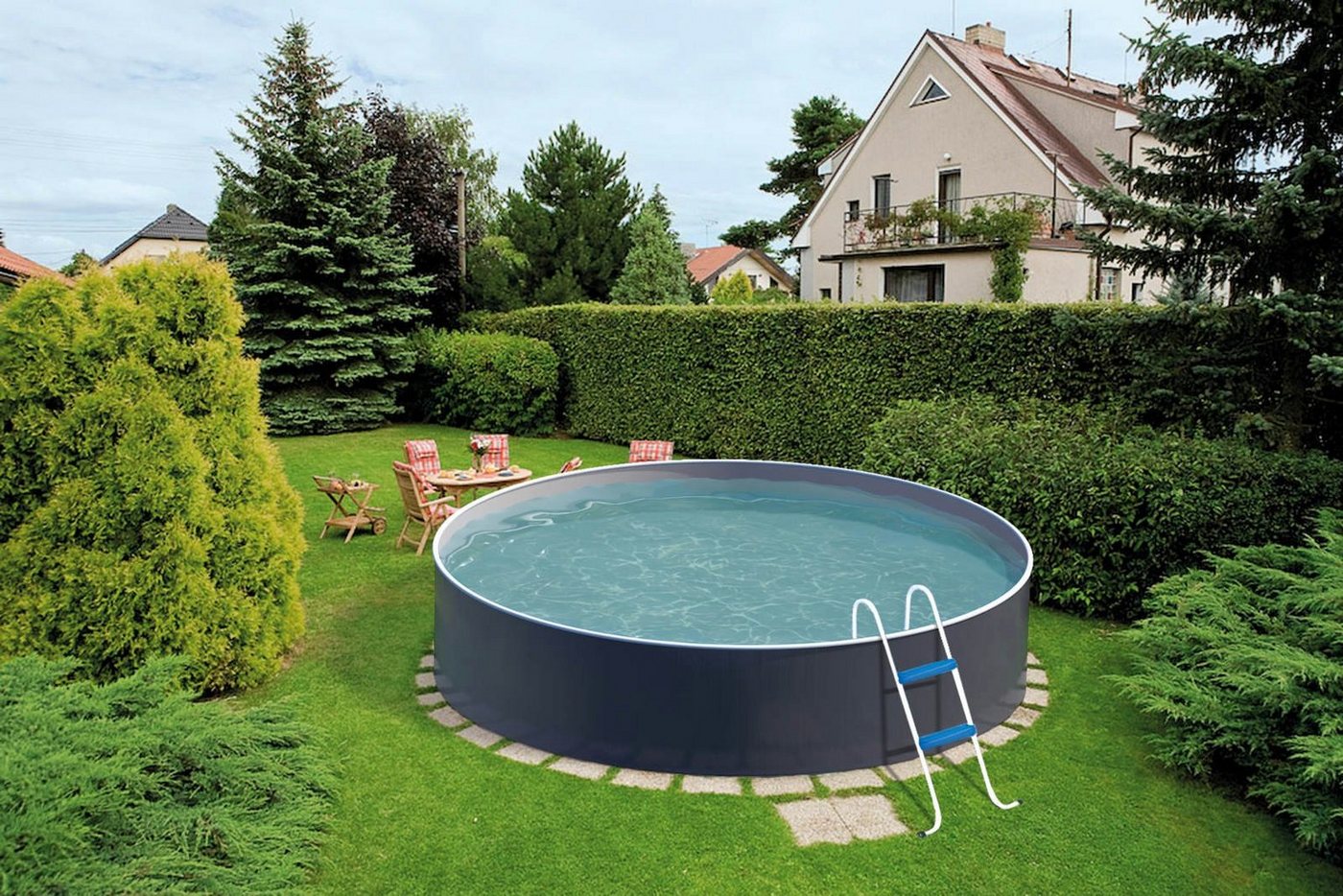 Poolomio Pool Azuro Deluxe Stahlwandpool - Graphite/Weiß - Rund Ø 460 x 120 cm (Set) von Poolomio