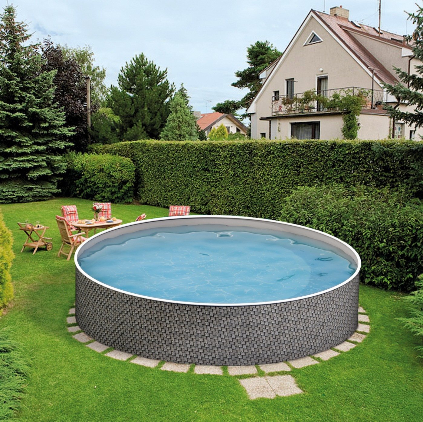 Poolomio Pool Azuro Deluxe Stahlwandpool - Rattan Design - Rund Ø 460 x 120 cm (Set) von Poolomio