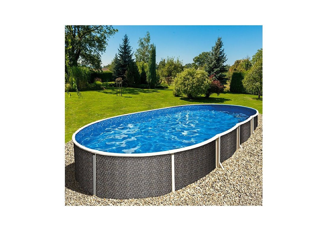 Poolomio Pool Azuro Deluxe Stahlwandpool - Rattan Design - oval 550 x 370 x 120 cm (Set) von Poolomio