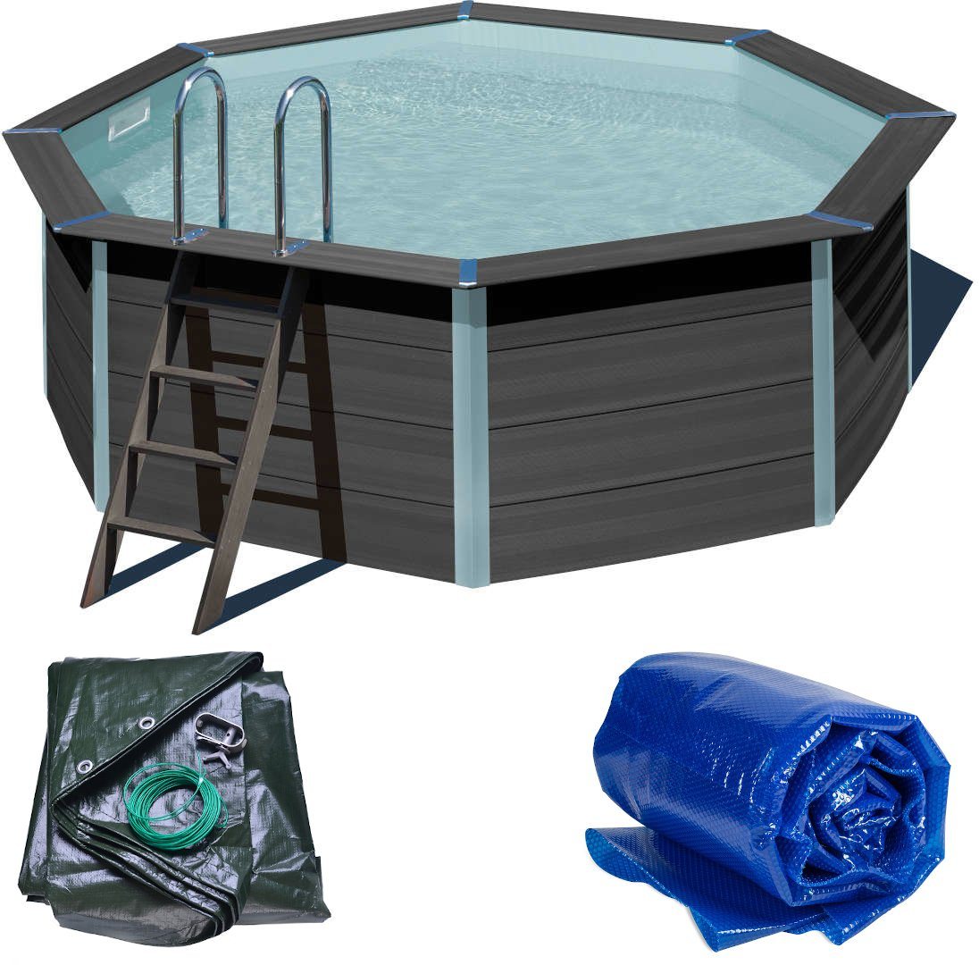 Poolomio Pool Composite Set BASIC - Rund 410 x 124 cm, inkl. Winter- & Solarplane (Set) von Poolomio