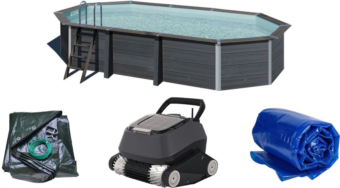 Poolomio Pool Composite Set PLUS - Oval 664 x 386 x 124 cm, inkl. Power 4.0 + Solar (Set) von Poolomio