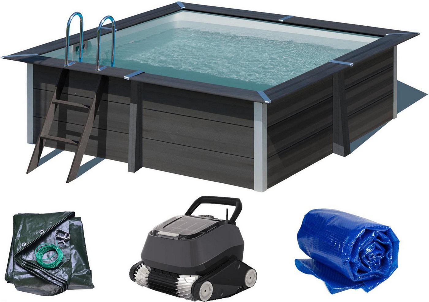 Poolomio Pool Composite Set PLUS - Rechteckig 326 x 326 x 96 cm, inkl. Power 4.0 + (Set) von Poolomio