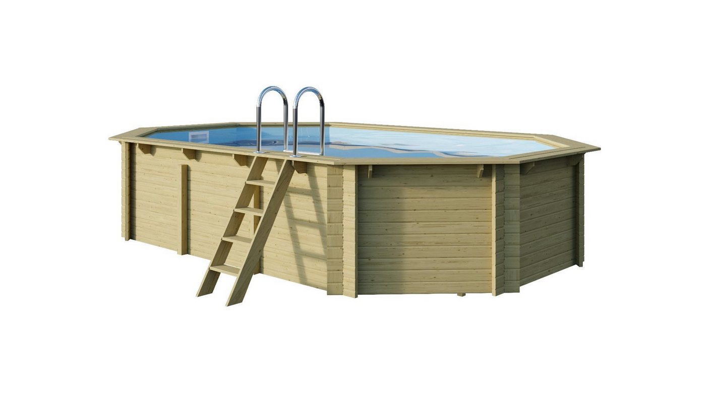 Poolomio Pool TREND Holzpool-Set Achteckig Langform - 610 x 400 x 124 cm - verschied (Set) von Poolomio