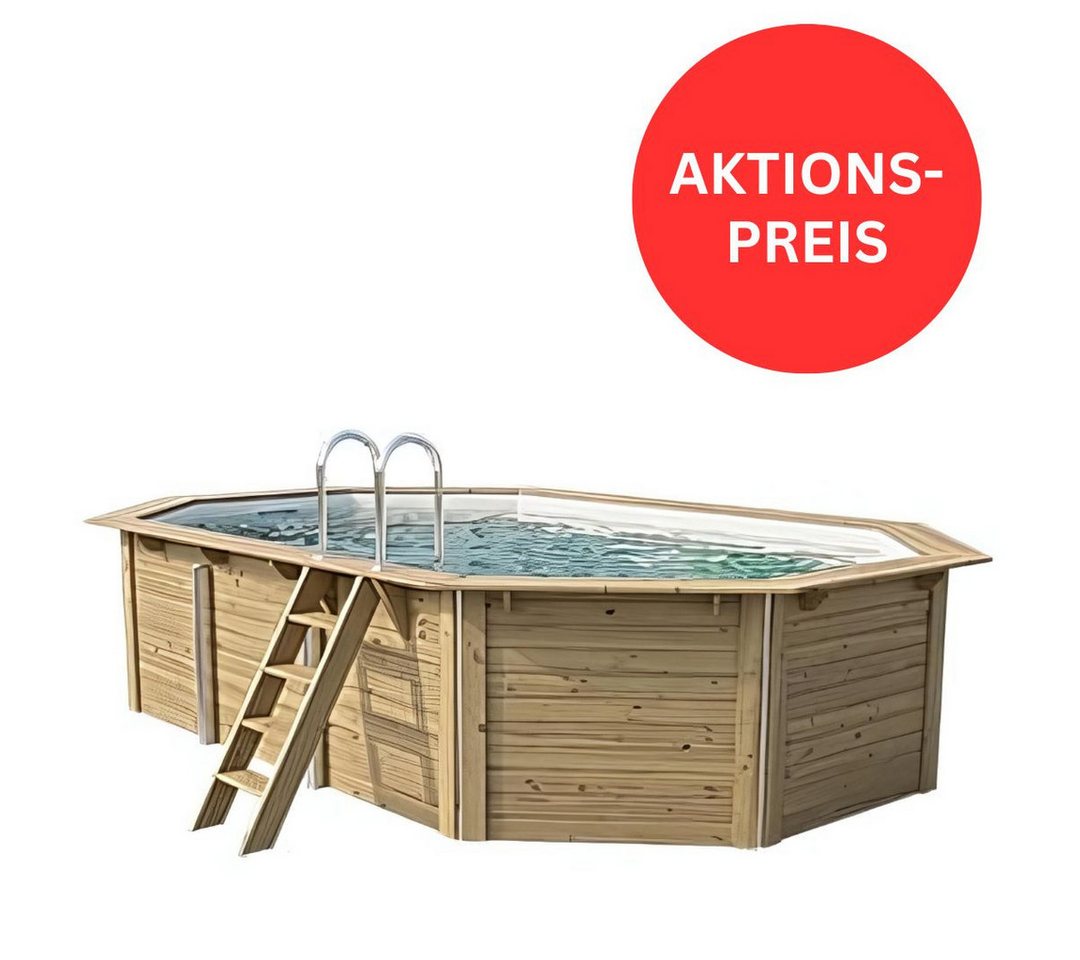 Poolomio Pool TREND Holzpool-Set Achteckig Modell 3 700 x 400 x 124 cm - verschiede (Set) von Poolomio