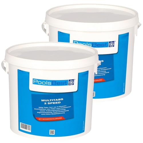 PoolsBest 9,6 kg Chlor (2 x 4,8 kg) Multitabs 2 Speed 7 in 1 I 300g Chlortabletten für Pool mit 2-Phasen Desinfektion I Chlortabs schnelllöslich & langsamlöslich I Dauerdesinfektion & Stoßchlorung PoolsBest 9,6 kg Chlor (2 x 4,8 kg) Multitabs 2 Speed 7 in 1 I 300g Chlortabletten für Pool mit 2-Phasen Desinfektion I Chlortabs schnelllöslich & langsamlöslich I Dauerdesinfektion & Stoßchlorung von PoolsBest