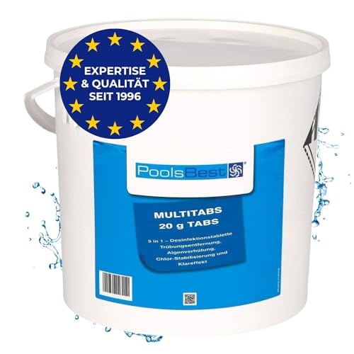 PoolsBest 10kg Chlor Mini Multitabs 5 in 1 I 20g Mini Chlortabletten für Pool/Whirlpool/Aufstellpool & Planschbecken I All in One Poolpflege Tabs I Reinigungstablette für Pools bis 20m³ von PoolsBest