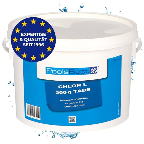 PoolsBest 3kg Chlor L 200g I langsamlösliche Chlortabletten für Pool I hochwertige Poolpflege Chlortabs I Langzeit Tabs mit 92% Aktivchlor I Pool-Chlor-Tabletten zur Desinfektion von PoolsBest