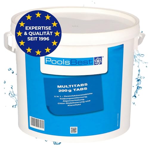 PoolsBest 5kg Chlor Multitabs 5 in 1 I 200g Chlortabletten für Pool I langsamlösliche Chlortabs für die Poolpflege I Langzeit Tabs als Pool Reinungsmittel zur Desinfektion I Pool Zubehör von PoolsBest