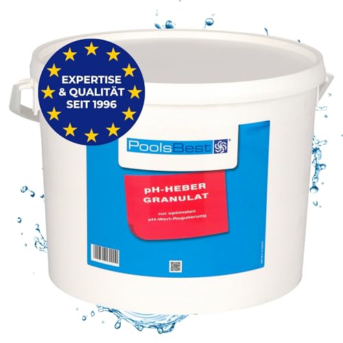 PoolsBest pH Heber Granulat 10kg I hochwertiger pH-Wert Heber Pool I Poolpflege pH Plus zur optimalen pH-Wert Regulierung I pH Heber Pool-Granulat inkl. Messbecher I pH-Wert erhöhen Pool von PoolsBest
