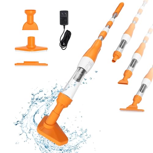 PoolyPoly 3 en 1 Poolsauger Kabellos mit Akku, Pool Handsauger Bodensauger, 90 Minuten Laufzeit Poolreiniger mit Teleskopstange, Pool Staubsauger für kleine Pools, Spas, Whirlpools, Orange von PoolyPoly