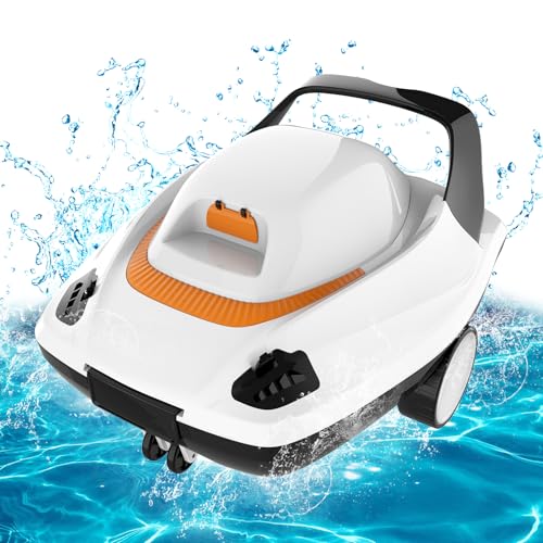 PoolyPoly Poolroboter mit Akku, Kabelloser Poolsauger Roboter, Elektrischer Poolreiniger für Flache Pools bis zu 80m², Automatisches Parken, Weiß von PoolyPoly