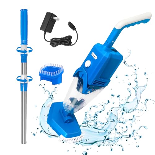 PoolyPoly Poolsauger mit Akku, Pool Bodensauger Handsauger Kabellos, 1,5 Liter Filter, Stärkerer Saugkraft Poolreiniger mit Teleskopstange, Pool Staubsauger für Spas, Whirlpools, Pools, Blau von PoolyPoly