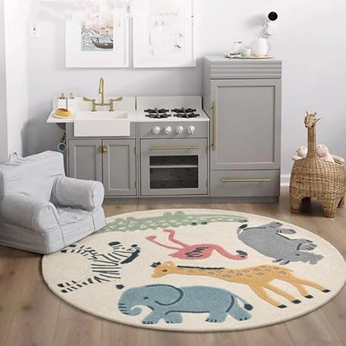 Poowe Kinderzimmer-Teppich mit niedlichen Tieren, 100 cm, rund, waschbar, für Babys, Jungen, Mädchen, Spielmatte, Bodenteppich, rutschfest, weich, für Wohnzimmer, Schlafzimmer, Spielzimmer Poowe Kinderzimmer-Teppich mit niedlichen Tieren, 100 cm, rund, waschbar, für Babys, Jungen, Mädchen, Spielmatte, Bodenteppich, rutschfest, weich, für Wohnzimmer, Schlafzimmer, Spielzimmer von Poowe
