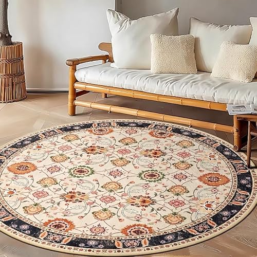 Poowe Runder Teppich für Wohnzimmer, 70 cm, waschbar, neutral, modern, abstrakt, Blumenmuster, weich, flauschig, rund, für den Innenbereich, rutschfest, für Schlafzimmer, unter dem Esstisch, Heimbüro Poowe Runder Teppich für Wohnzimmer, 70 cm, waschbar, neutral, modern, abstrakt, Blumenmuster, weich, flauschig, rund, für den Innenbereich, rutschfest, für Schlafzimmer, unter dem Esstisch, Heimbüro von Poowe