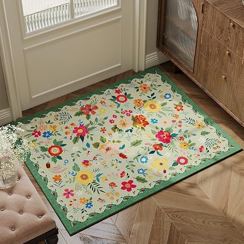Poowe Rutschfeste Fußmatte mit Blumenmuster, niedriger Flor, für den Außenbereich, Eingangsbereich, super saugfähig, leicht zu reinigen, Haustürmatte für Wohnzimmer, Küche und Esszimmer (50,8 x 78,7 Poowe Rutschfeste Fußmatte mit Blumenmuster, niedriger Flor, für den Außenbereich, Eingangsbereich, super saugfähig, leicht zu reinigen, Haustürmatte für Wohnzimmer, Küche und Esszimmer (50,8 x 78,7 von Poowe