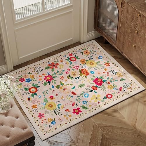 Poowe Rutschfeste Fußmatte mit Blumenmuster, niedriger Flor, für den Außenbereich, Eingangsbereich, super saugfähig, leicht zu reinigen, Haustürmatte für Wohnzimmer, Küche und Esszimmer (50,8 x 78,7 Poowe Rutschfeste Fußmatte mit Blumenmuster, niedriger Flor, für den Außenbereich, Eingangsbereich, super saugfähig, leicht zu reinigen, Haustürmatte für Wohnzimmer, Küche und Esszimmer (50,8 x 78,7 von Poowe