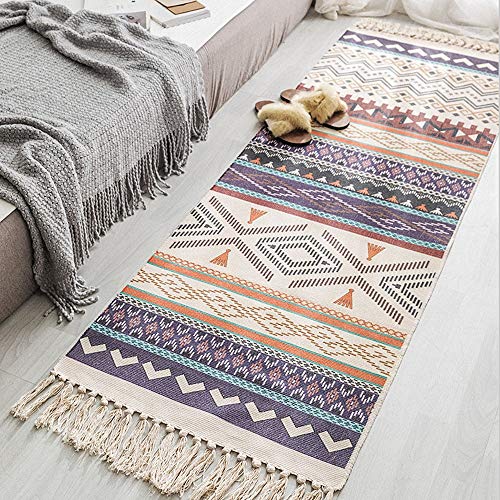 Poowe Teppich, Baumwolle, geflochten, bunt, waschbar, dekorativ, handgewebt, Quasten-Teppich, 60 x 150 cm von Poowe