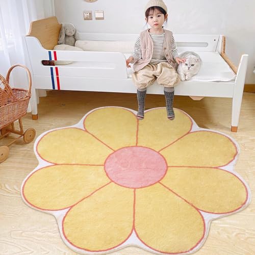 Poowe Teppich in Blumenform, waschbarer, runder Teppich, weiche Flora-Teppiche für Wohnzimmer, Mädchen, Schlafzimmer, flauschiger Kreisteppich, rutschfest, rund, für den Innenbereich, Küche, 120 cm, von Poowe