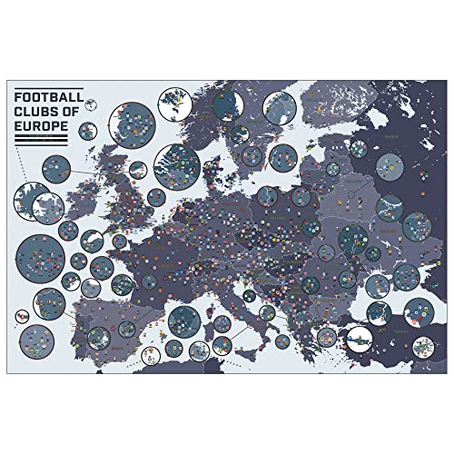 Pop Chart,Fußball Clubs of Europe,91.4x61 cm großes Kunstposter,über 1000 Fußballclubs einschließlich Barca, Juventus,perfekte Wanddekoration Dekor für Wohnen Zimmer, Schlafzimmer und Männerhöhle von Pop Chart Lab