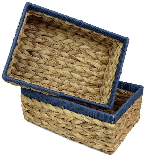 Pop-it-in-a-pelican Rechteckige kleine Körbe aus Wasserhyazinthe zur Aufbewahrung, natürliche und blaue Weidenkörbe, offene Regale, dekorative Geschenkbox, kleines Mini-Tablett fürs Badezimmer, von Pop-it-in-a-pelican