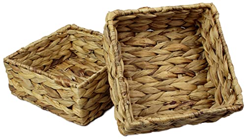 Quadratische Wasserhyazinthe Kleine Körbe Aufbewahrungskorb Natürliche Weidenkorbregale Offene Geschenkbox Kleines Mini-Tablett Kosmetik-Organizer (mittelgroß, 18 cm, 2 x Korb) von Pop-it-in-a-pelican