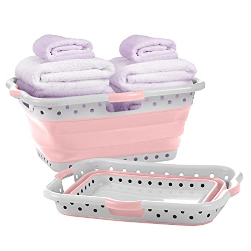 Pop & Load Collapse & Store Zusammenklappbarer, besonders dünn Wäschekörbe, Kunststoff, Blush Pink, Large HipHolder - 3 Handles von Vanderbilt Home