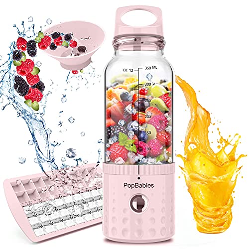 PopBabies Smoothie Blender, tragbarer Mixer für den persönlichen Mixer mit einer Portion, wiederaufladbarer USB-Mixer für unterwegs Aktualisierte Version Princess Pink von PopBabies