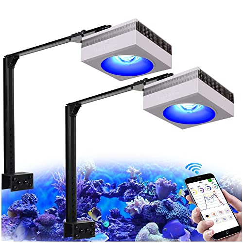 PopBloom RL90 WiFi Led Aquarium Beleuchtung 200W, Meerwasser Aquarium led volles Spectrum Aquarium Lampe für Reef Coral SPS/LPS Fischaquarium, APP unterstützt Deutsch (2 Lampen mit Armhalterung) von PopBloom