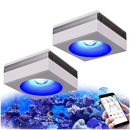 PopBloom RL90 WiFi Led Aquarium Beleuchtung 200W, Meerwasser Aquarium Led Volles Spectrum Aquarium Lampe für Reef Coral SPS/LPS Fischaquarium, APP unterstützt Deutsch (2 Lampen mit Hängeset) von PopBloom