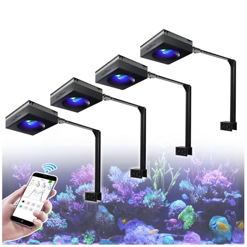 PopBloom RL90 WiFi Volles Spektrum Meerwasser Led Aquarium Beleuchtung, App Kontrolle Programm Salzwasser Riff Aquarium Beleuchtung für 180cm 72in Korallenriff SPS/LPS Tank (4 Lampe mit Arm-Bausatz) von PopBloom