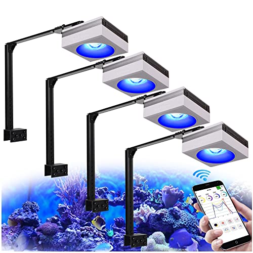 PopBloom RL90 WiFi Meerwasser LED 400W, Salzwasser LED Beleuchtung für Reef Coral Fish Wasserpflanzen Salzwasser Aquarium (4 WiFi Lampe mit Armhalterung) von PopBloom