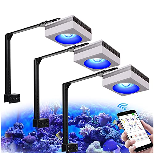 PopBloom RL90 WiFi Meerwasser LED 300W, Salzwasser LED Beleuchtung für Reef Coral Fish Wasserpflanzen Salzwasser Aquarium,APP unterstützt Deutsch (3 WiFi Lampe mit Armhalterung) von PopBloom